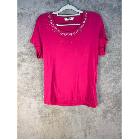 VTG R&B California 2 Piece T-Shirt Blouse Set XL Pink Rhinestone Bling Western - Picture 4 of 14